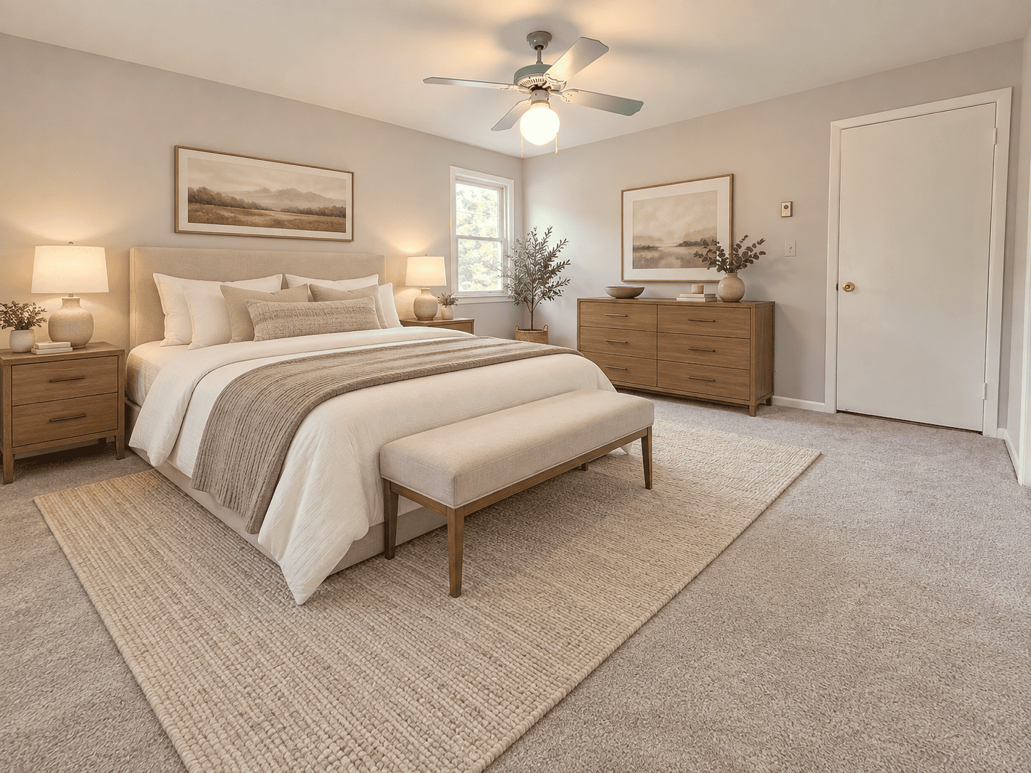 Second view of the primary bedroom at 488 Radmere Road in Cheshire CT showing windows, closet space and new carpeting.